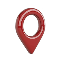shiny red 3D map pin icon stands out against plain background, symbolizing location or navigation. glossy finish adds modern touch, making it ideal for digital maps or apps png