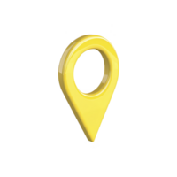 shiny yellow 3D map pin icon is depicted against transparency background, symbolizing location or navigation. pin is glossy and smooth, with circular hole in center png