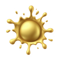 shiny golden splash with smooth, round center and dynamic droplets radiating outward, creating sense of motion and energy. metallic sheen adds luxurious and vibrant touch png