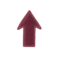 red fabric arrow patch with visible stitching, pointing upwards, isolated on transparency background. texture and color give it handmade, crafty appearance png