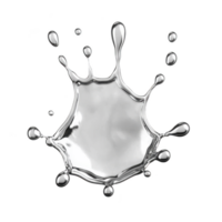 shiny silver liquid splash with droplets radiating outward, creating dynamic and fluid appearance against transparency background. metallic texture and reflective surface add sense of motion png