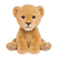 cute plush lion cub toy with soft fur and big eyes sits adorably, inviting cuddles. Its realistic design and gentle expression make it perfect for children and collectors alike png