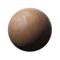detailed image of brown, cratered planet resembling Mars, showcasing its rugged surface and texture against transparency background. planet surface is marked with numerous craters and ridges png