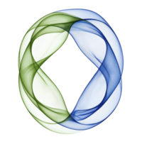 mesmerizing abstract design featuring intertwined green and blue swirling lines forming elegant loop against transparency background, creating sense of fluidity and motion png