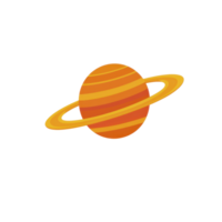 Illustration of orange planet with rings, resembling Saturn, set against transparent background. planet features striped patterns, giving it vibrant and dynamic appearance png