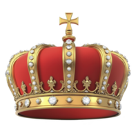 Luxurious red and gold crown adorned with sparkling diamonds and intricate details, featuring cross on top, symbolizes royalty and elegance png