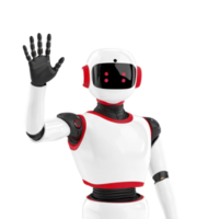 Friendly humanoid robot with white and red design is waving its hand, showcasing advanced technology and futuristic innovation. robot sleek appearance highlights modern robotics png