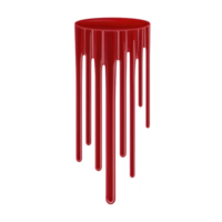 Red cylindrical object with dripping paint effect creates striking visual. glossy surface and elongated drips give it modern, artistic appearance png