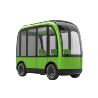 Sleek, modern green autonomous shuttle bus with large windows and compact design, ideal for urban transportation. futuristic vehicle features minimalist style and eco friendly appeal png