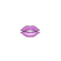 Purple cartoon lips with playful expression on transparency background. lips are stylized with glossy finish, creating bold and vibrant look png