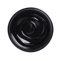Smooth, glossy swirl of black paint or gel is captured in this image, showcasing its shiny texture and circular motion. reflective surface adds depth and dimension png