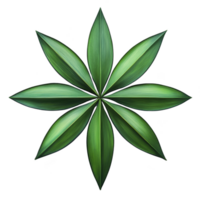 Symmetrical arrangement of green leaves forms star like pattern, showcasing nature geometric beauty. vibrant green hues and sharp leaf edges create striking visual effect png