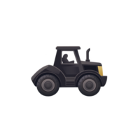 Black cartoon tractor with large wheels and simple design, conveying playful and whimsical feel. tractor is depicted in side view, highlighting its basic structure and features png