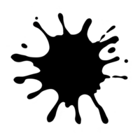 Black ink splatter with irregular edges on transparent background, resembling abstract shape or artistic design. splatter can be used for creative projects or graphic design elements png