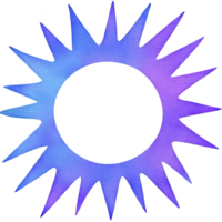 Vibrant, watercolor sunburst design with sharp, pointed rays in shades of blue and purple creates dynamic and artistic effect. gradient colors add depth and sense of movement png