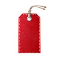 Close-up of a red fabric tag with a jute string. png