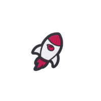 A simple illustration of red and white rocket ship with black outline, symbolizing exploration and innovation. design is minimalistic and playful, set against plain background png