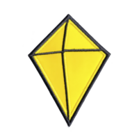 A vibrant yellow kite patch with black outlines, featuring simple geometric design. patch is isolated on transparency background, highlighting its bright color and clean lines png