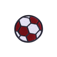 A red and white embroidered soccer ball patch with hexagonal pattern, isolated on transparency background, perfect for clothing or accessories png