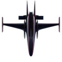 A sleek futuristic aircraft with streamlined design and bold stripes, viewed from above, showcasing its advanced aerodynamics and modern engineering png