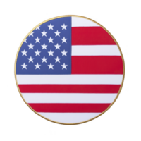 A circular patch featuring American flag with stars and stripes, symbolizing patriotism and national pride. design is bordered with gold edge, adding touch of elegance png