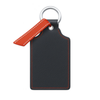 A sleek black leather keychain with red stitching and metal ring, featuring red leather tag. design is modern and stylish, perfect for organizing keys or as decorative accessory png