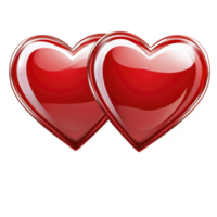 A Two glossy red hearts are intertwined, symbolizing love and connection. shiny surface reflects light, adding sense of depth and emotion to image. Perfect for romantic themes png