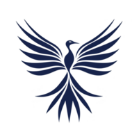 A This features stylized, elegant blue phoenix with outstretched wings, symbolizing rebirth and renewal. design is symmetrical and artistic, capturing sense of grace and power png