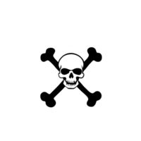 A skull and crossbones symbol with menacing expression, often associated with danger or piracy, is depicted in black and white. design is simple yet striking, conveying sense of warning png