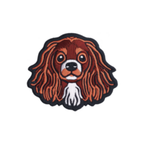 A This features embroidered patch of Cavalier King Charles Spaniel with detailed stitching. patch showcases dog long, flowing ears and expressive eyes, capturing lifelike and charming appearance png
