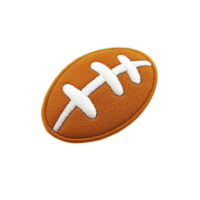 An embroidered patch of American football with white stitching on orange background, isolated on transparency background. patch is oval shaped and textured png