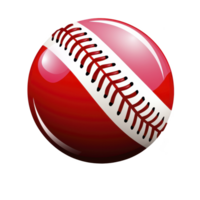 A shiny red baseball with white stitching, reflecting light, creates vibrant and dynamic appearance. glossy surface and detailed stitching add realistic touch to image png