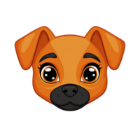 A cute cartoon dog face with big eyes and floppy ears, expressing friendly and playful demeanor. illustration features bright orange color scheme, adding to its charm png