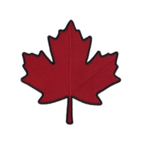 A red maple leaf patch with black border, symbolizing Canada. leaf is detailed with visible veins, representing nature and national pride. Perfect for clothing or accessories png