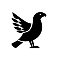 A silhouette of bird with outstretched wings and prominent beak, resembling hawk or eagle, is depicted in minimalist style. design is simple and bold, emphasizing bird majestic form png