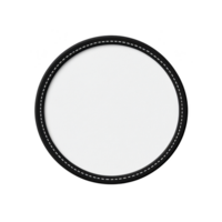 A round, white fabric patch with black border and white stitching is displayed. patch is isolated on transparent background, highlighting its simple and clean design png