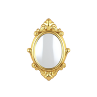 An ornate oval mirror with gold frame featuring intricate baroque style details, reflecting elegance and luxury. mirror design adds touch of sophistication to any interior space png