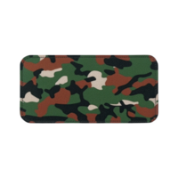 A rectangular camouflage patterned object with mix of green, brown, black, and beige colors, possibly case or cover, is displayed against plain background. design is rugged and military inspired png