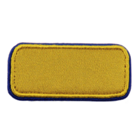 A rectangular yellow embroidered patch with blue border, suitable for customization on uniforms or clothing, isolated on transparency background png