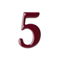 A shiny, burgundy number five stands out against plain background, showcasing sleek and modern design. glossy finish adds touch of elegance and sophistication png