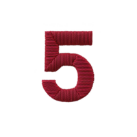 A red, textured number five stands out against plain background, showcasing bold and striking design. number is crafted with unique, woven appearance, adding depth and interest png