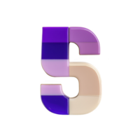 An image features colorful, abstract number five composed of geometric shapes in shades of purple, pink, and beige. design is modern and artistic, with glossy finish png