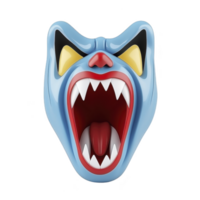 A This features stylized, fierce looking mask with sharp teeth and exaggerated features, resembling cartoonish animal or monster. mask is primarily blue with red and yellow accents, conveying sense png