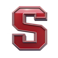 A bold, shiny red letter S with metallic outline, showcasing modern and sleek design. letter appears three dimensional, with reflective surface that adds depth and sense of sophistication png