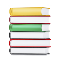 A stack of colorful hardcover books with yellow, green, and red covers is neatly arranged, showcasing vibrant and organized collection. books are stacked vertically, emphasizing their bright colors png