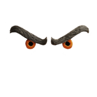A Fierce, animated eyes with bushy eyebrows and orange irises convey sense of intensity and focus. dark, textured eyebrows add dramatic flair to expression png