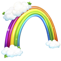 A vibrant, colorful rainbow arches through fluffy white clouds, creating cheerful and whimsical scene. bright spectrum of colors adds sense of joy and wonder png