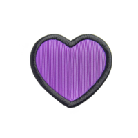 A purple heart shaped fabric patch with black border, perfect for adding touch of style to clothing or accessories. vibrant color and simple design make it versatile and eye catching png