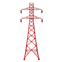 A red electricity transmission tower stands tall, showcasing its intricate lattice structure and insulators. tower is designed for high voltage power lines, emphasizing industrial engineering png
