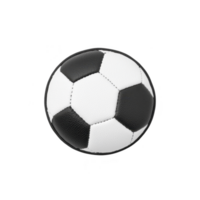 A classic black and white soccer ball with traditional pentagon and hexagon pattern, isolated on transparency background. ball texture is visible, showcasing its leather like material png